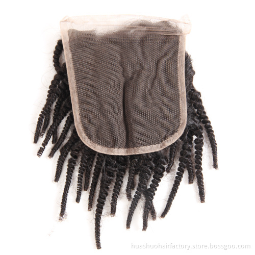 Huashuo Highest Discounts Buy Cuticle Aligned Brazilian Raw Virgin Fumi Unprocessed Virgin Raw Spring Curl Lace Closure